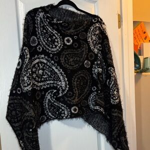 Black and Gray Paisley Poncho